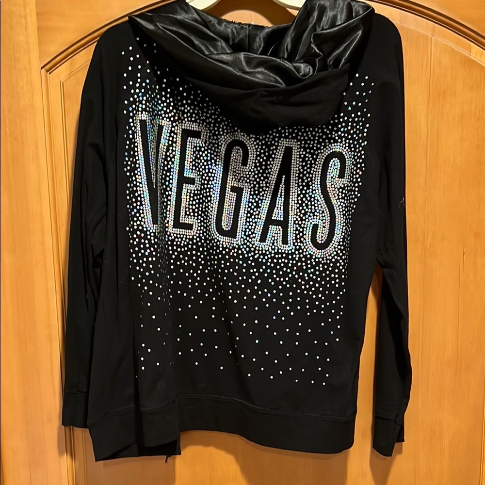 Large Black Hoodie with Rhinestone 'VEGAS' Design